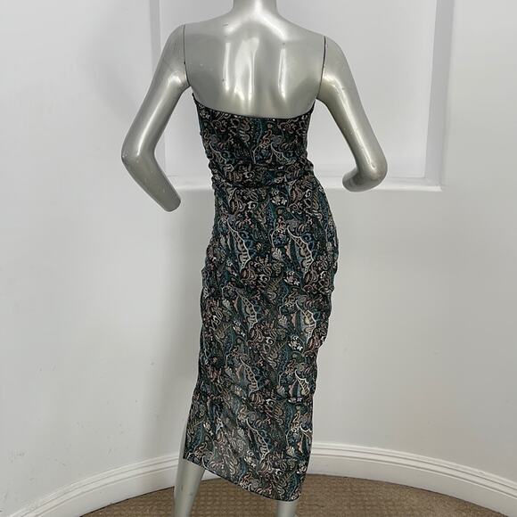 Veronica Beard Peyton Strapless Ruched Midi Dress Size 0 Paisley Print Cocktail - Picture 5 of 16